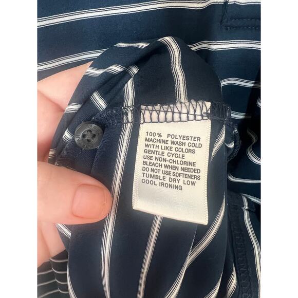 Greg Norman Men's Play Dry Navy Blue and White Striped Golf Polo Size Large - Picture 5 of 9